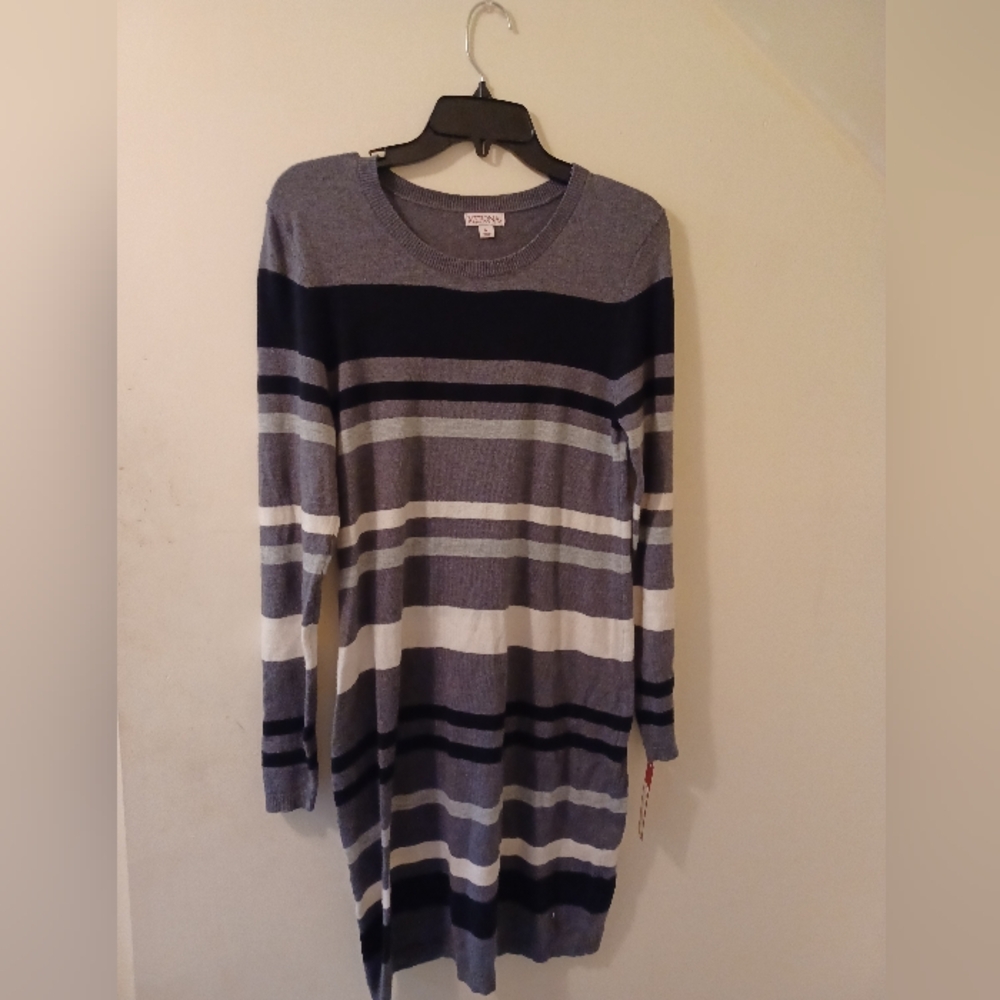 NWT Merona gray striped long sleeve sweater dress sz M (081924A)